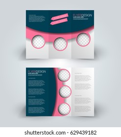 Brochure tri-fold design template for business, education, advertisement. Trifold booklet editable printable vector illustration. Blue and pink color.