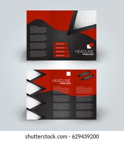 Brochure tri-fold design template for business, education, advertisement. Trifold booklet editable printable vector illustration. Black and red color.