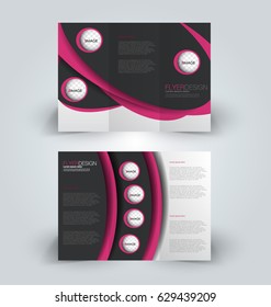 Brochure tri-fold design template for business, education, advertisement. Trifold booklet editable printable vector illustration. Black and pink color.
