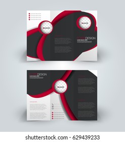 Brochure tri-fold design template for business, education, advertisement. Trifold booklet editable printable vector illustration. Black and red color.