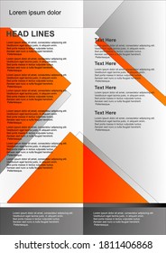 Follar dos columnas , triángulos decorados naranja y gris y pie de página gris oscuro