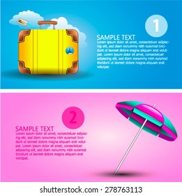 Brochure with two zones. Suitcase. Beach umbrella