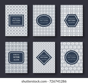 Brochure vector design templates with minimal classic vintage stripe patterns and labels. Brochure card with line pattern illustration