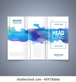 brochure watercolor design vector fashionable ad banner or tri crease brochure design template with blue watercolour texture brochure watercolor design white conceptual background scene digital perfor