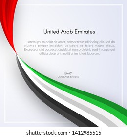 Brochure with wavy ribbon colors of the national flag of United Arab Emirates (UAE) with text For card banner on holiday theme National Day and Independence Day UAE National background Vector ribbon