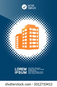 Brochure or web banner design with housing development icon. Vector illustration