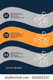 Brochure or web banner design with molecular model icon. Vector illustration