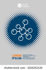 Diseño de folletos o banners web con icono de modelo molecular. Ilustración del vector