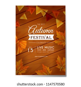 brochure with wood brown background for autumn fest