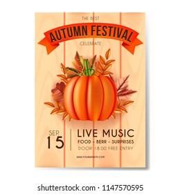 brochure with wood & ribbon background for autumn fest