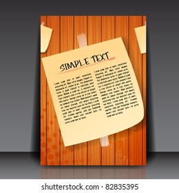 Brochure of Yellow Notes on Wooden Wall - EPS10 Vector Background