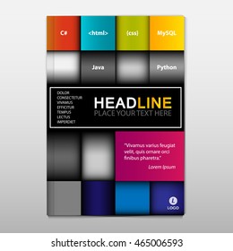 Brochure/book/flyer cover design. Rectangle style. Computer programming/coding theme. Vector illustration.