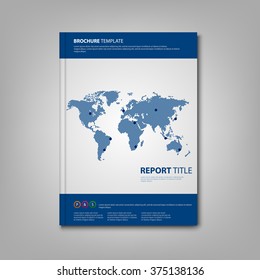 Brochures book or flier with blue abstract world map
