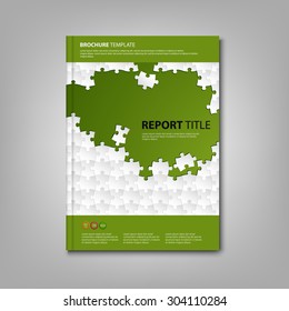 Brochures book or flier with white puzzle green template