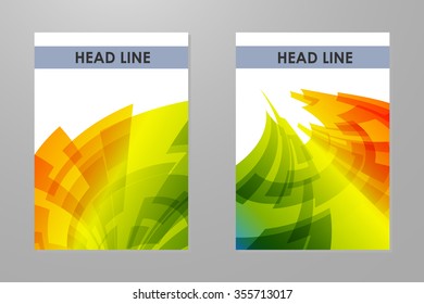 Brochures with colorful rainbow geometrical background.