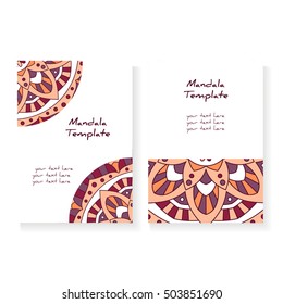 Brochures with geometric circle element. Mandala style
