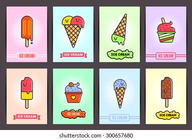 Brochures with ice cream. Vector templates. Backgrounds with ice cream set