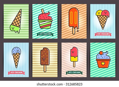 Brochures with ice cream. Vector templates. Backgrounds with ice cream set