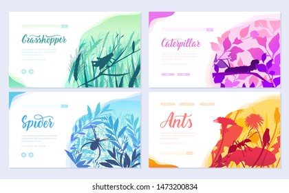 Brochures with insects in the microcosm. set of flyers with beetles in the environment. Template of flyear, web banner, ui header, enter site. Invitation concept background. Layout modern slider