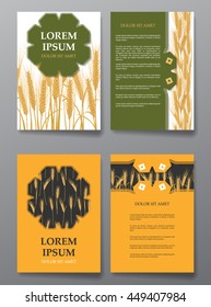 Brochures templates with backgrounds on Wheat plant vector border patterns. Vector illustration