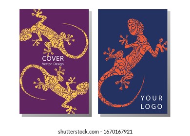 Brochures with varieties of reptiles.  Gentle colors.  Landscape invitation.  Modern design for advertising, branding greeting card, cover, poster, banner. Vector illustration.