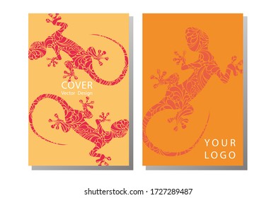 Brochures with varieties of reptiles.  Gentle colors.  Landscape invitation concept.