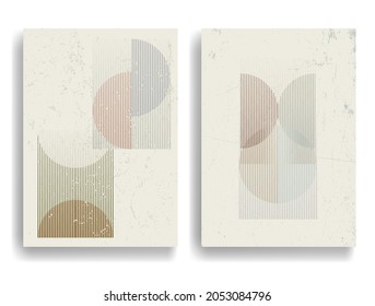 Brochures with various geometric elements in modern art style . Minimal design with geometric shapes . Trendy set of brochures . Vector illustration .