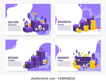 Brochure.Stacks of coins. career growth. Vector illustration. Business concept. Work on the Internet and new ideas. Template for registration. Simple bright flat style. Banner for information.