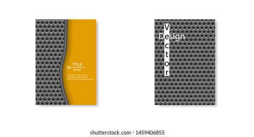 Brochure-style dark tech stainless steel grid with round holes repetitive. Vector template, background.