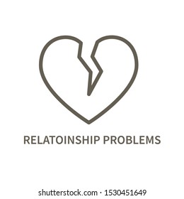 Brocken heart linear icon. Relationship problem for mental health. Facktor for suicide. Vector illustration