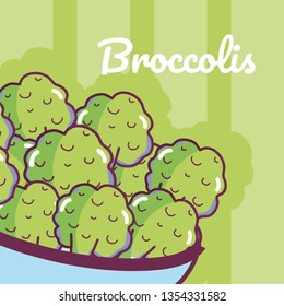 Brocolis on bowl fresh vegetables cartoons vector illustration graphic design