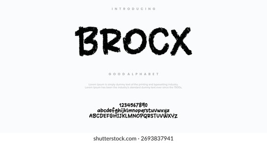 BROCX rough abstract digital alphabet font typography. Bold Condensed Display Font. Vector illustration