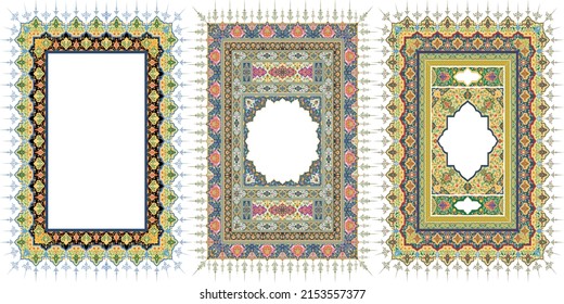 Broder Frame Corner Design Decorated with elegant and luxurious patterns Beautiful classical carpet Colorful oriental mosaic Sarouk rug with a classic traditional flower motif  Patterned carpet with a