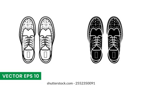 brogue shoes line art and glyphs vector icon isolated on white background