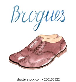 Brogue shoes. Watercolor illustration.