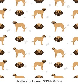 Broholmer seamless pattern. Different coat colors and poses set.  Vector illustration