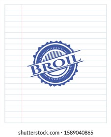 Broil emblem draw with pen effect. Blue ink. Vector Illustration. Detailed.