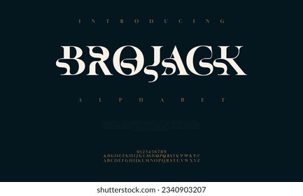 Brojack premium luxury elegant alphabet letters and numbers. Elegant wedding typography classic serif font decorative vintage retro. Creative vector illustration