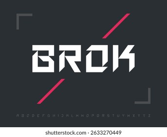 Fonte quebrada. Tipo de exibição geométrica em negrito com bordas nítidas e estilo brutal. Letras Maiúsculas Masculinas Fortes para Logotipos, Esportes e Marca Moderna. Ilustração de vetor.