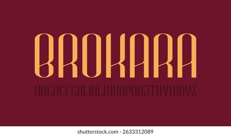 Fonte Brokara. Elegante luxo Serif Typeface com formas refinadas e detalhes elegantes. Perfeito para marca de moda, design editorial, embalagem e identidade visual premium. Ilustração de vetor.