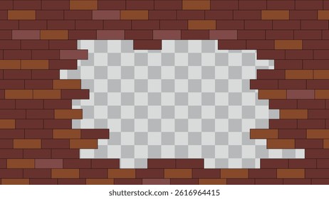 Broke architecture wall building construction with transparent background. Brickwall brown texture background