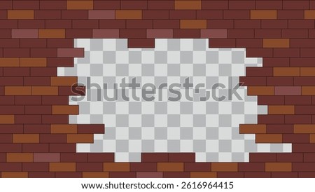 Broke architecture wall building construction with transparent background. Brickwall brown texture background