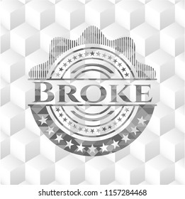 Broke grey badge with geometric cube white background