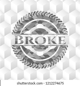 Broke grey badge with geometric cube white background