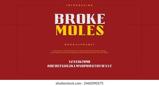 Broke Moles Vintage Fashion font alphabet. Typography typeface uppercase lowercase and number. vector illustration