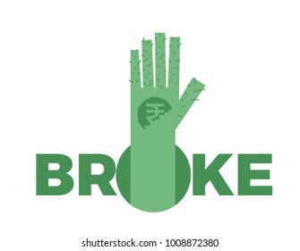 Broke Money Concept. Dollar Coin Broken. Vector Illustration. No Money Bankruptcy Idea.