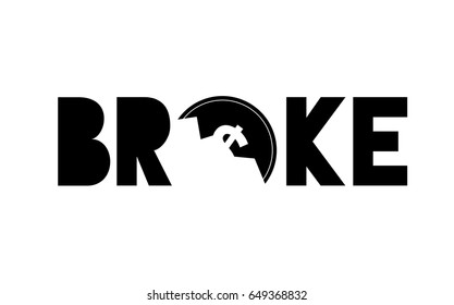 Broke money concept. Dollar coin broken. Vector illustration. No money Bankruptcy idea.