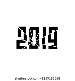 Broke Text Effect, Happy New Year 2019, Vector Illustration