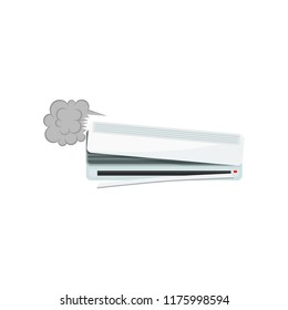 Broken Air Conditioner, Damaged Home Appliance Vector Illustration On A White Background