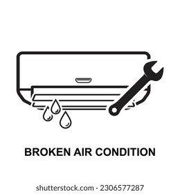 Broken air conditioner icon. Air conditioning system with demages isolated background vector illustration.